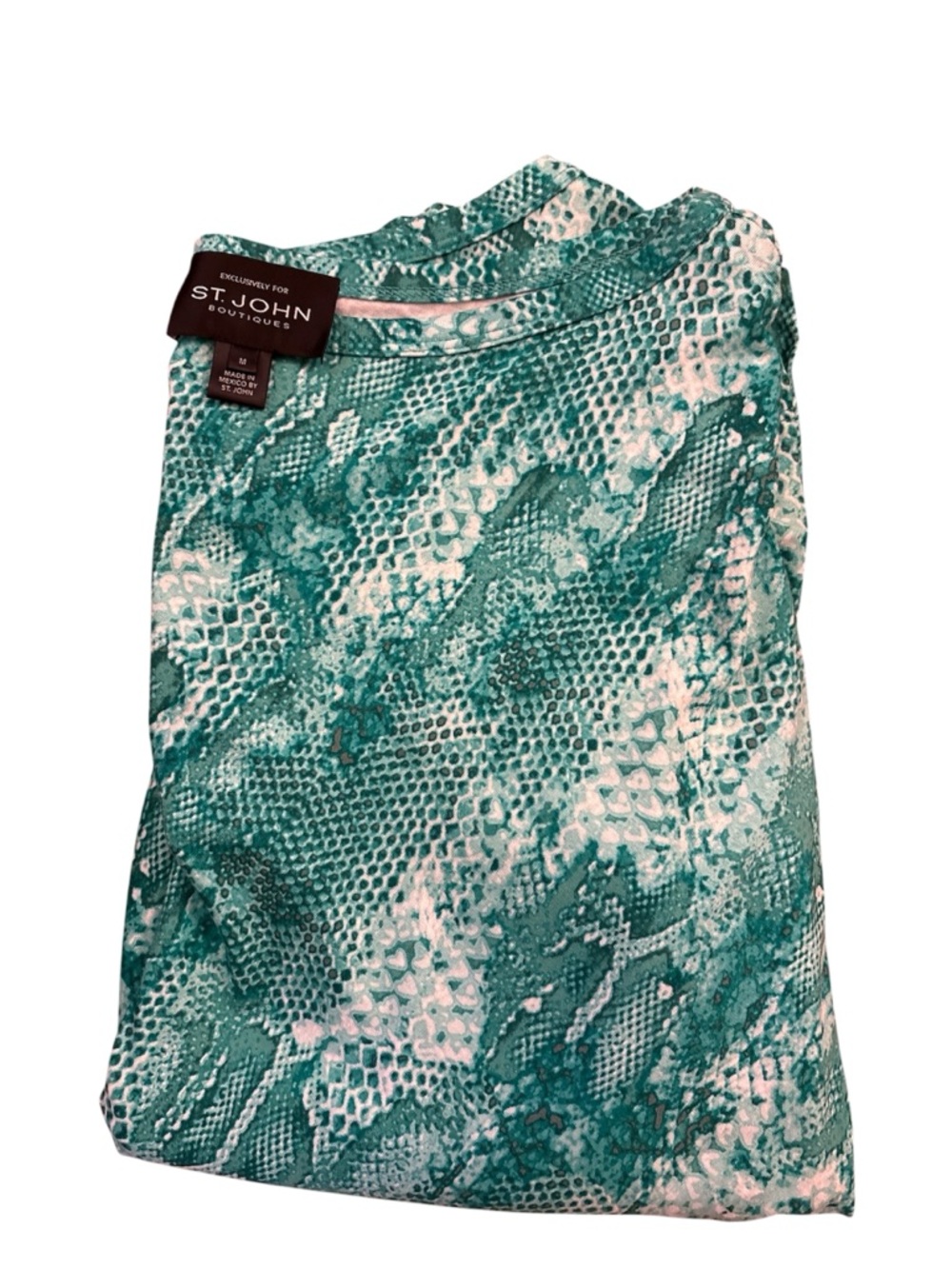 St. John Teal and White Snake-Print Knit Top